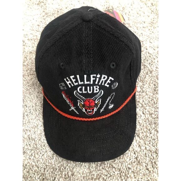 Stranger Things Hellfire Club Corduroy Black Snapback Hat - Picture 2 of 7
